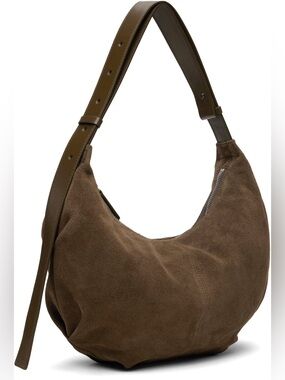 Brown suede saddle shoulder bag